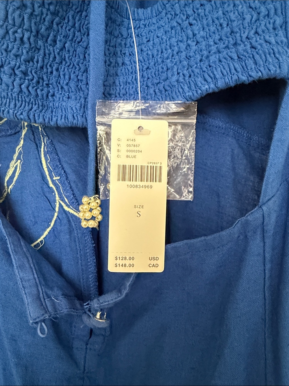 Anthropologie Blue Maxi Dress with Yellow Flower Applique - Picture 2 of 5